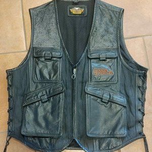 Genuine Harley-Davidson Men's Black Leather Motorcycle Biker Vest - Large